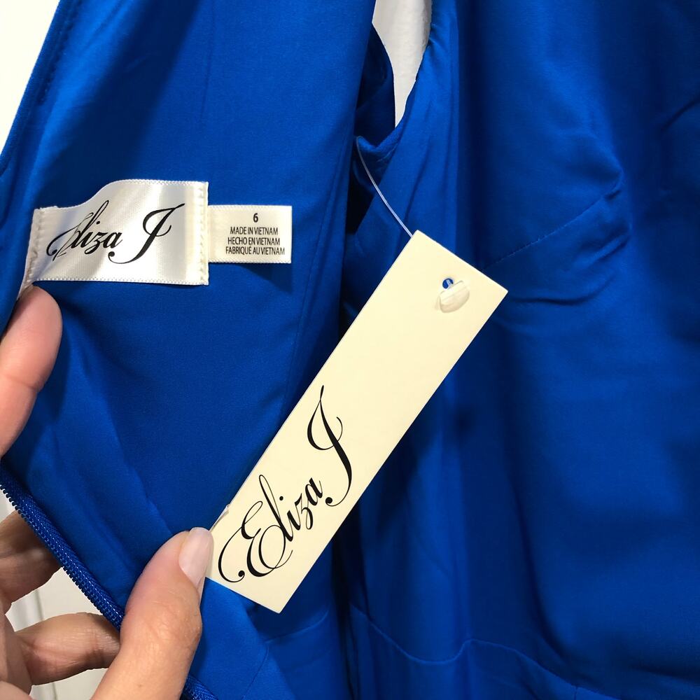 Eliza J Ruffle Front Cobalt Blue Gown - Picture 11 of 13